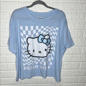 Hello Kitty Light Blue Checkered Cropped Top Tee